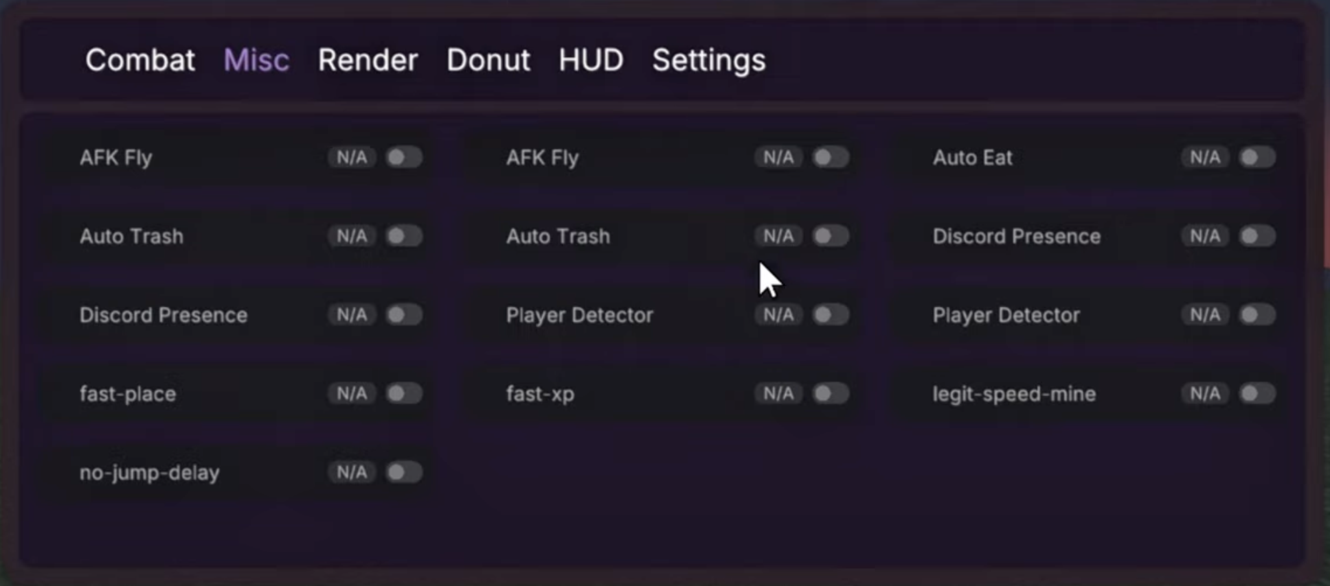 Nova Client ClickGUI — Combat tab